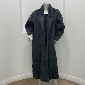 Unbranded Women Rabbit Real Fur Coat Black Full Length